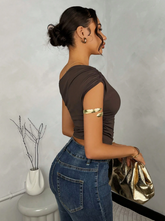 Solid Color Pleated Asymmetrical Top